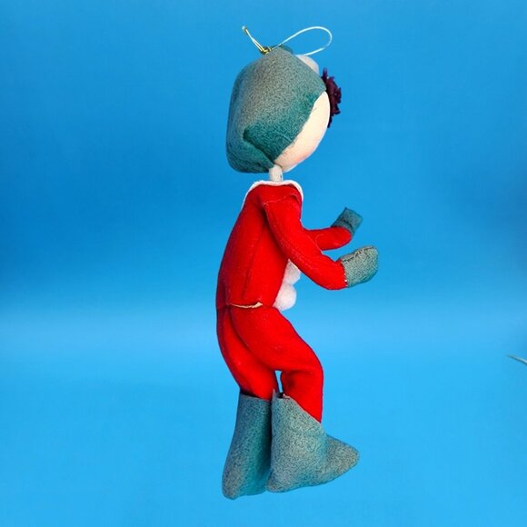 Vintage 1950s Pixie Elf Knee Hugger Japan Sockinette Face Ornament Red Green - Picture 8 of 12